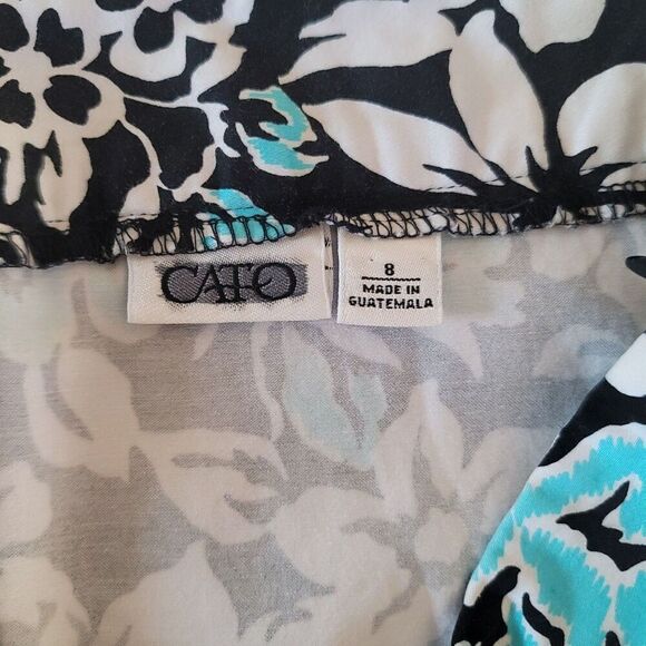 Cato Floral Black Blue White Pencil Ruffle Back Skirt Size 8 - Picture 5 of 7